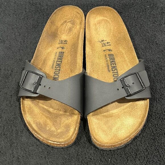 🔥🔥 BIRKENSTOCK Madrid Birko-Flor Black Leather Buckle Sandals Women/Men Sz 41 - Picture 2 of 11